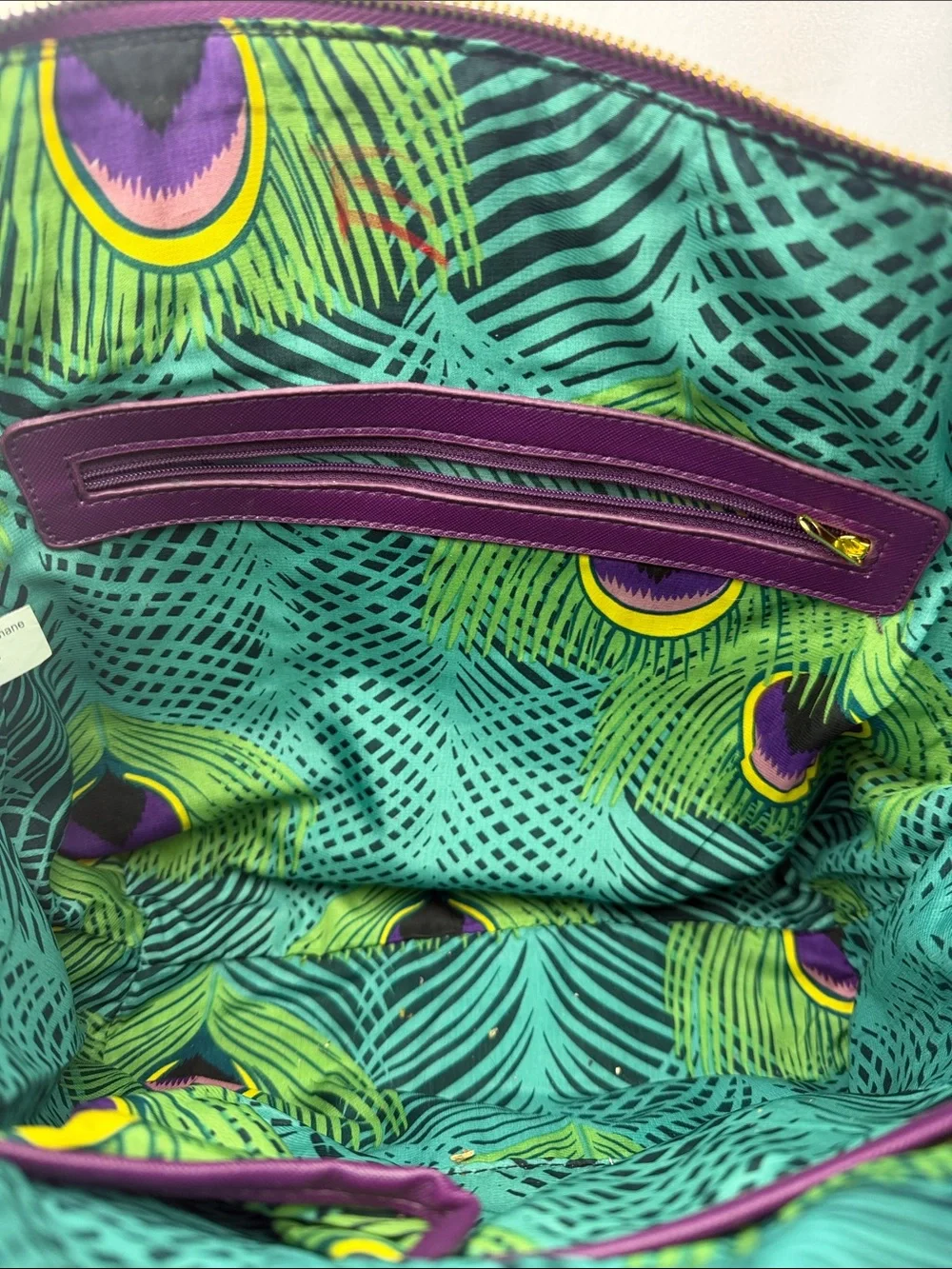 IMAN Purple Shoulder Tote Bag with Gold Hardware Peacock Lining